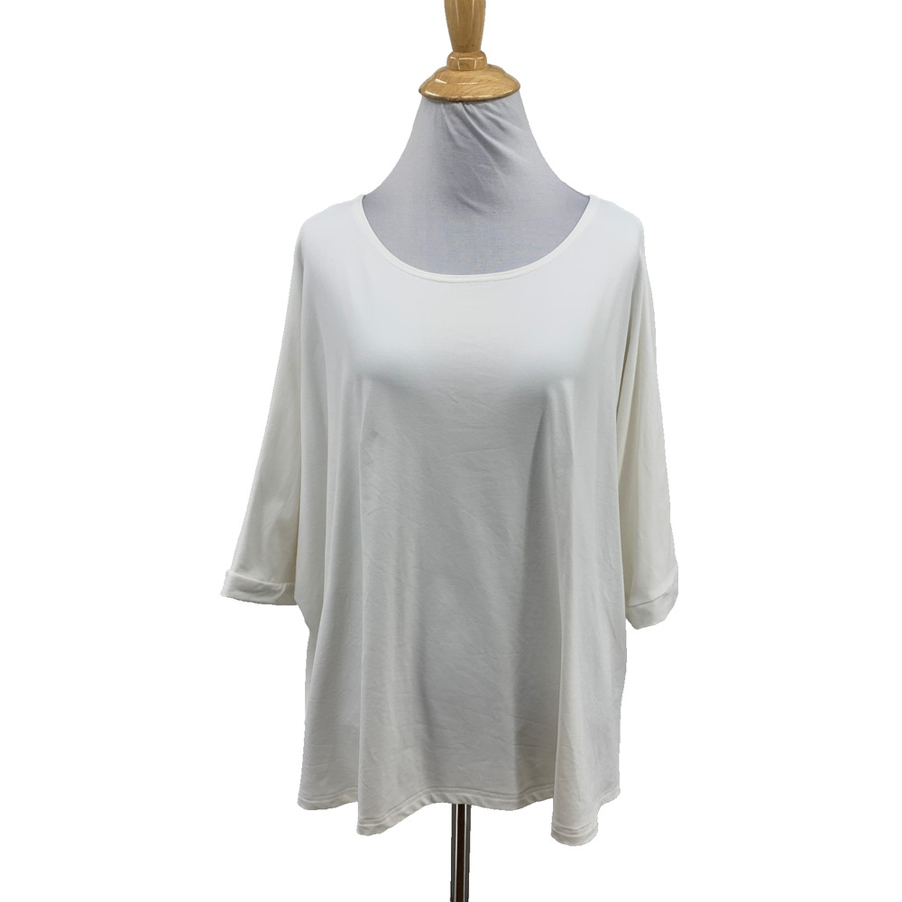 Sympli T Shirt Womens 12 White Nylon Blend Stretch 3/4 Dolman Sleeve Jersey Tee